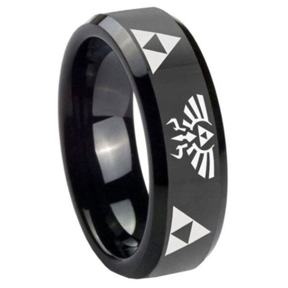 Personalized Engraved Men's Black Zelda Promise Ring or Wedding Ring - Picture 6 of 9